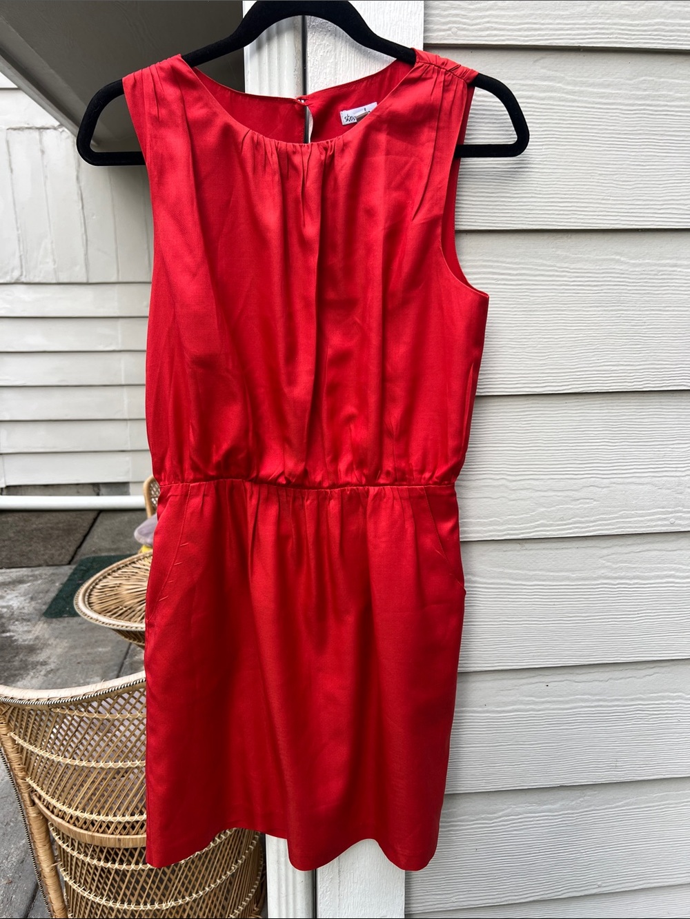 Steven Alan sexy Red Sleeveless Satin Mini Dress SMALL pockets open back
